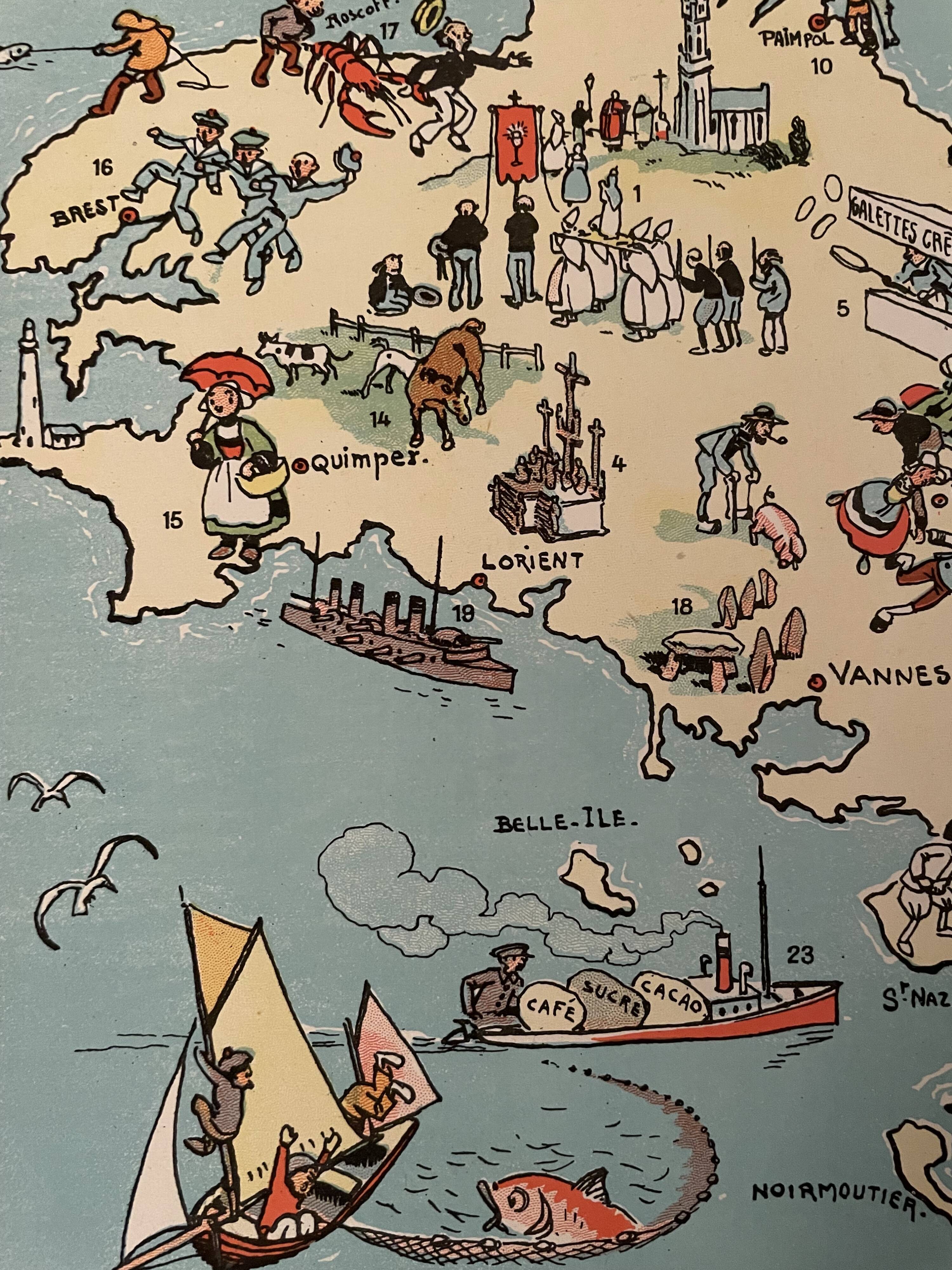 Old illustrated map of Brittany - JP Pinchon