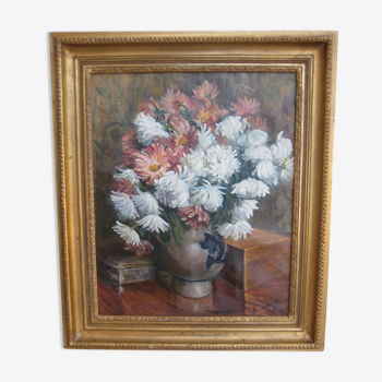 Bouquet de fleurs ancien tableau signé Schwartz