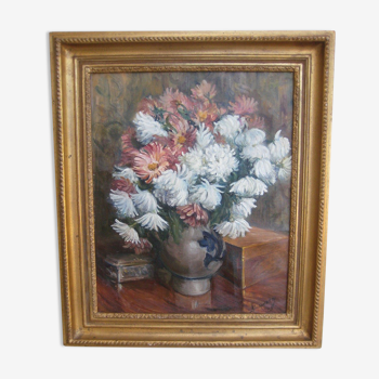 Bouquet of flowers ancien tableau signed Schwartz