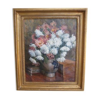 Bouquet of flowers ancien tableau signed Schwartz