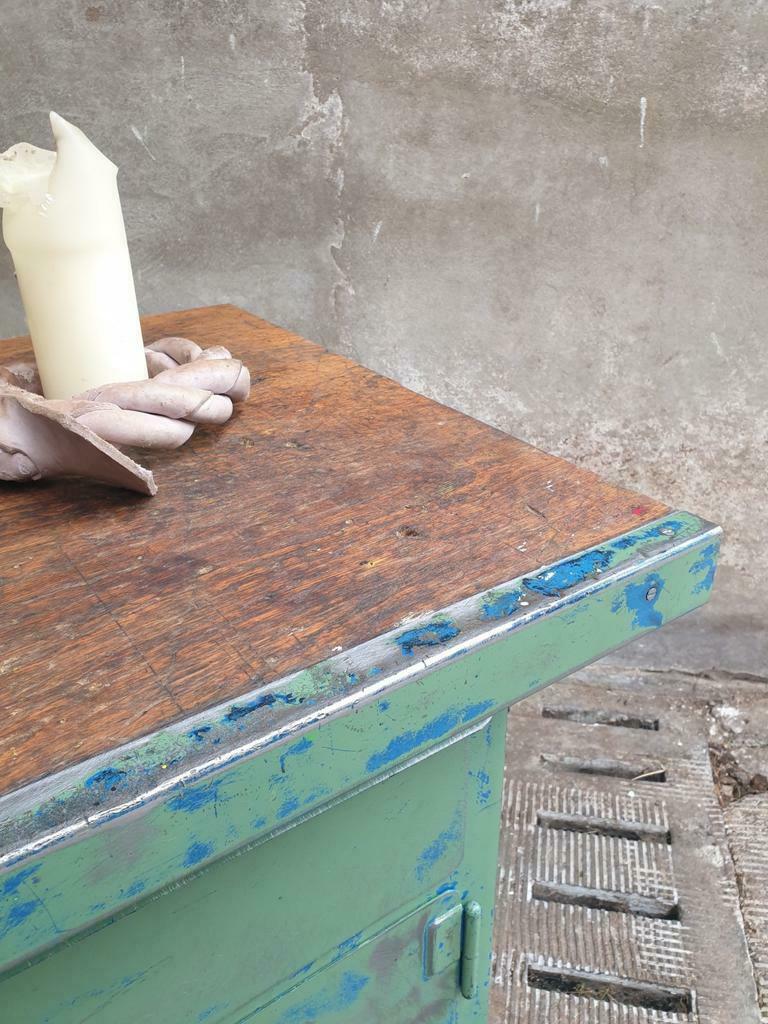 Industrial workbench steel green kitchen or bathroom furniture