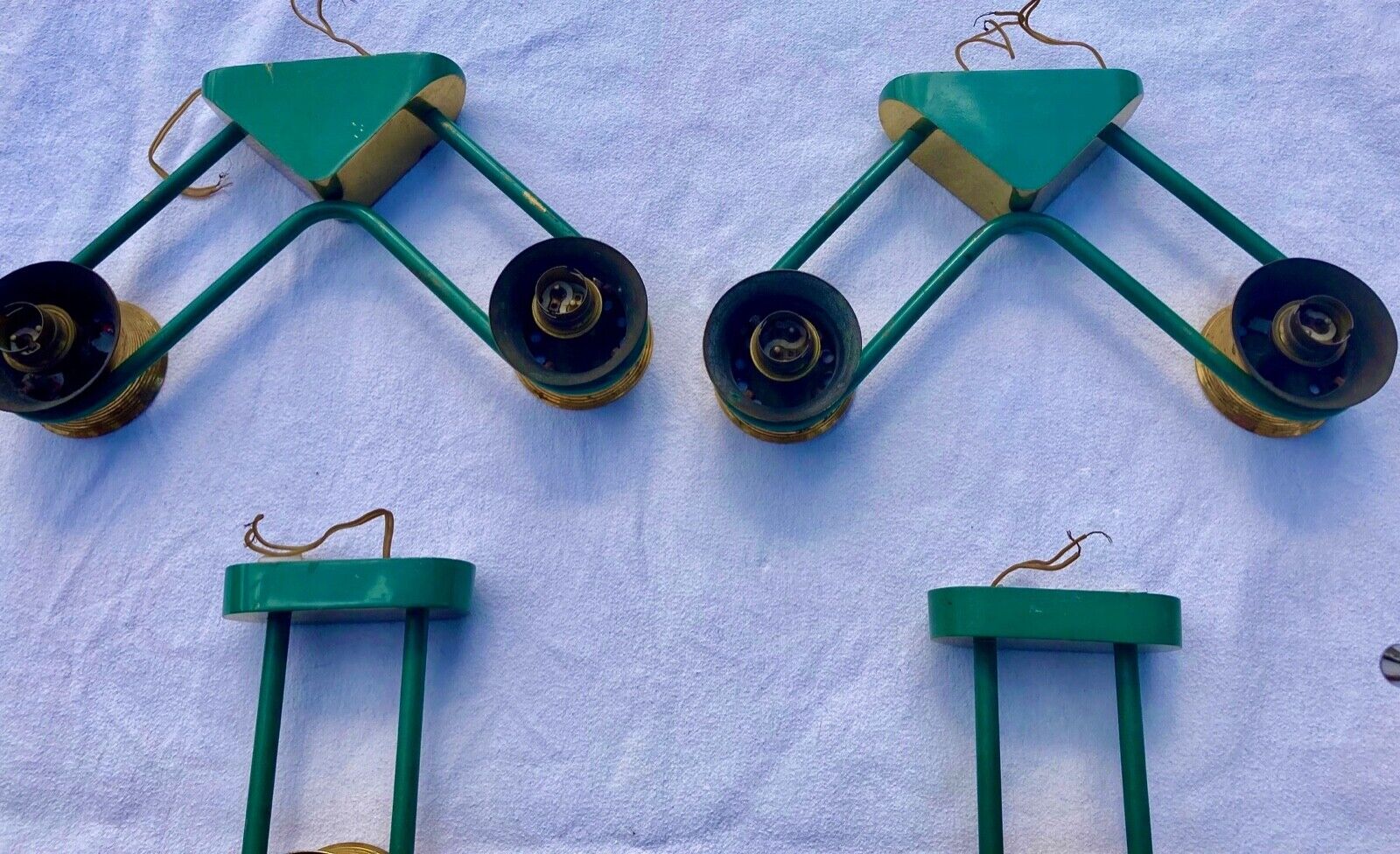 suite of 2 pairs of wall lamps 1940/1950 green & gold DLG Jean Royere VINTAGE