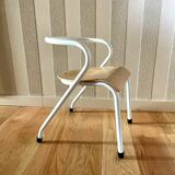 Chaise d'écolier enfant HITIER vintage bois & blanc