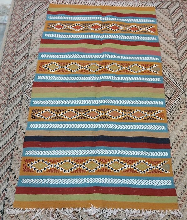 Tapis multicolore en laine tissé à la main 167x97cm