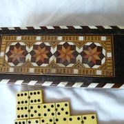 Antique Box of 28 Dominoes in Vintage Syrian Marquetry