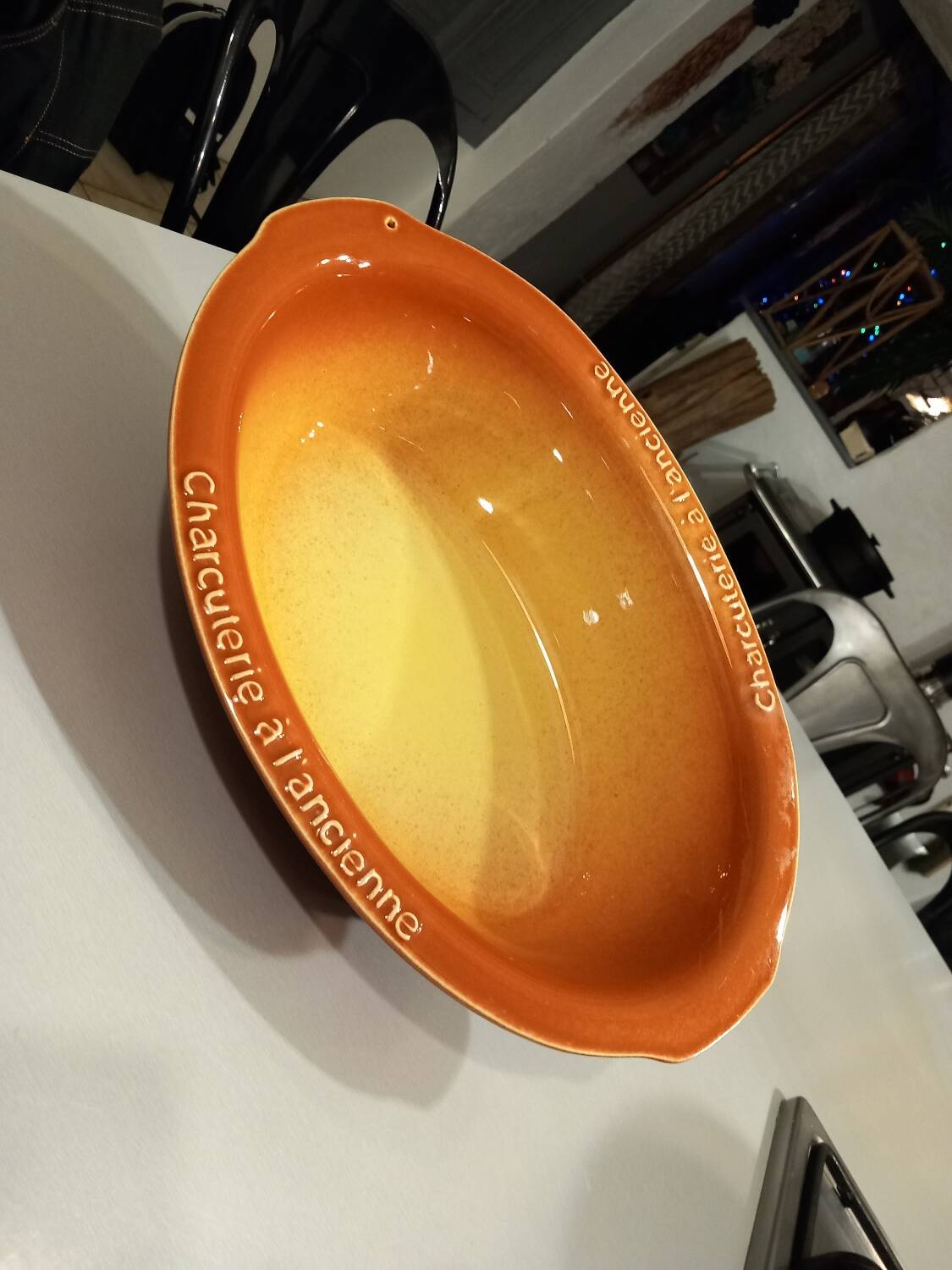 Breton dish in brown and yellow ceramic