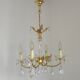 Mid-century brass, glass, and crystal chandelier with 4 lights 5099