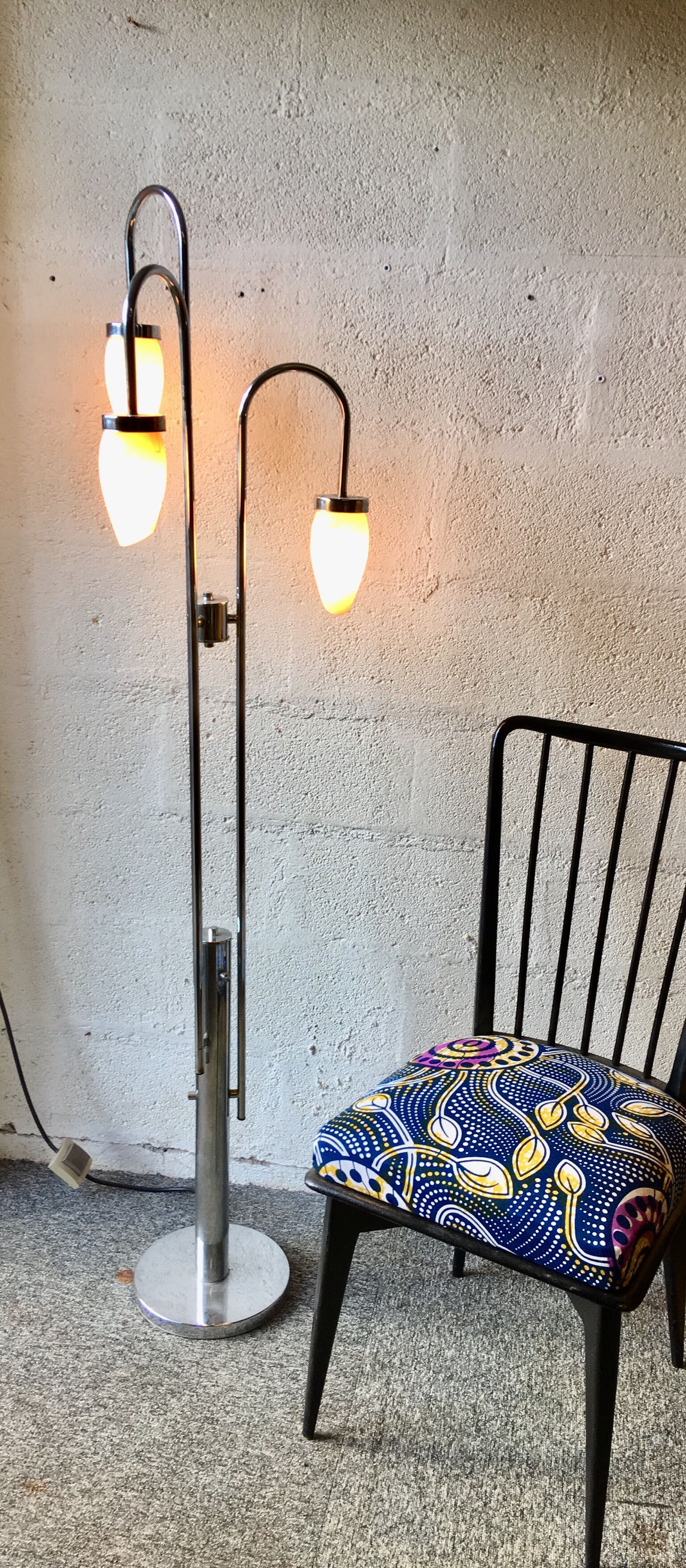 Seventies chrome floor lamp with three arms
