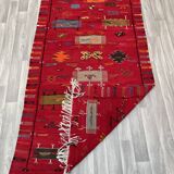 Unique and medium berber kilim, red rug, moroccan kilim, decoration rug