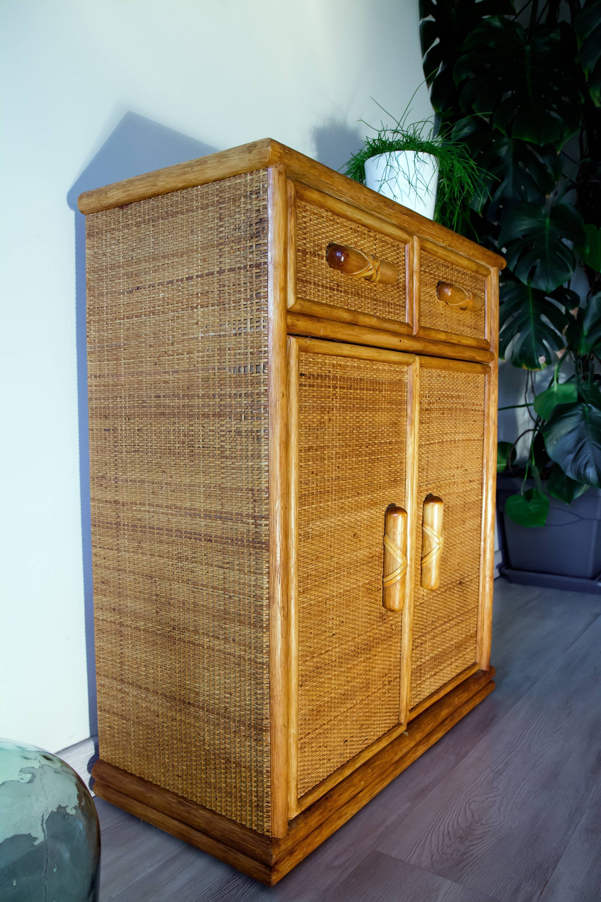 70's rattan storage unit