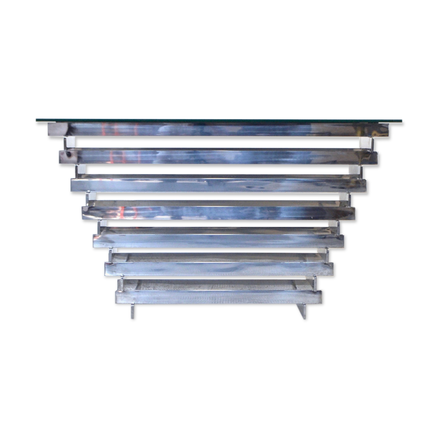 Italian stacked chrome and tinted glass console 1970