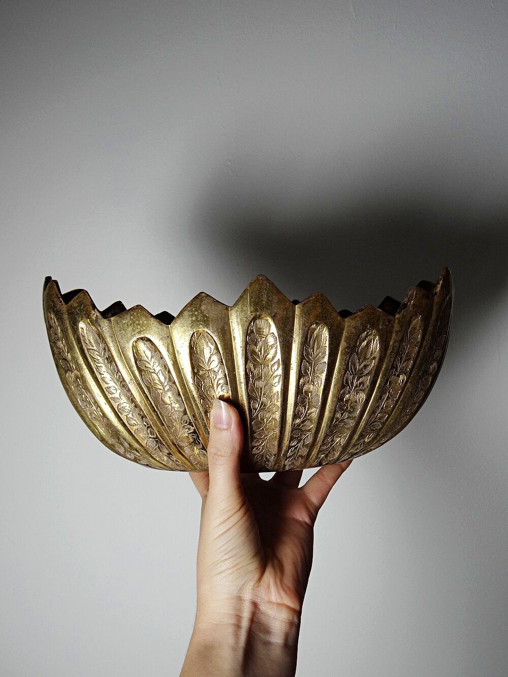 Antique Indian brass jardinière, circa 1920-1940.