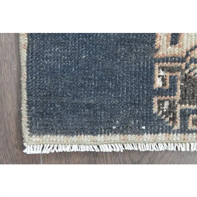 1970s Turkish Oushak Handmade Wool Cotton Green Runner Rug 112x574