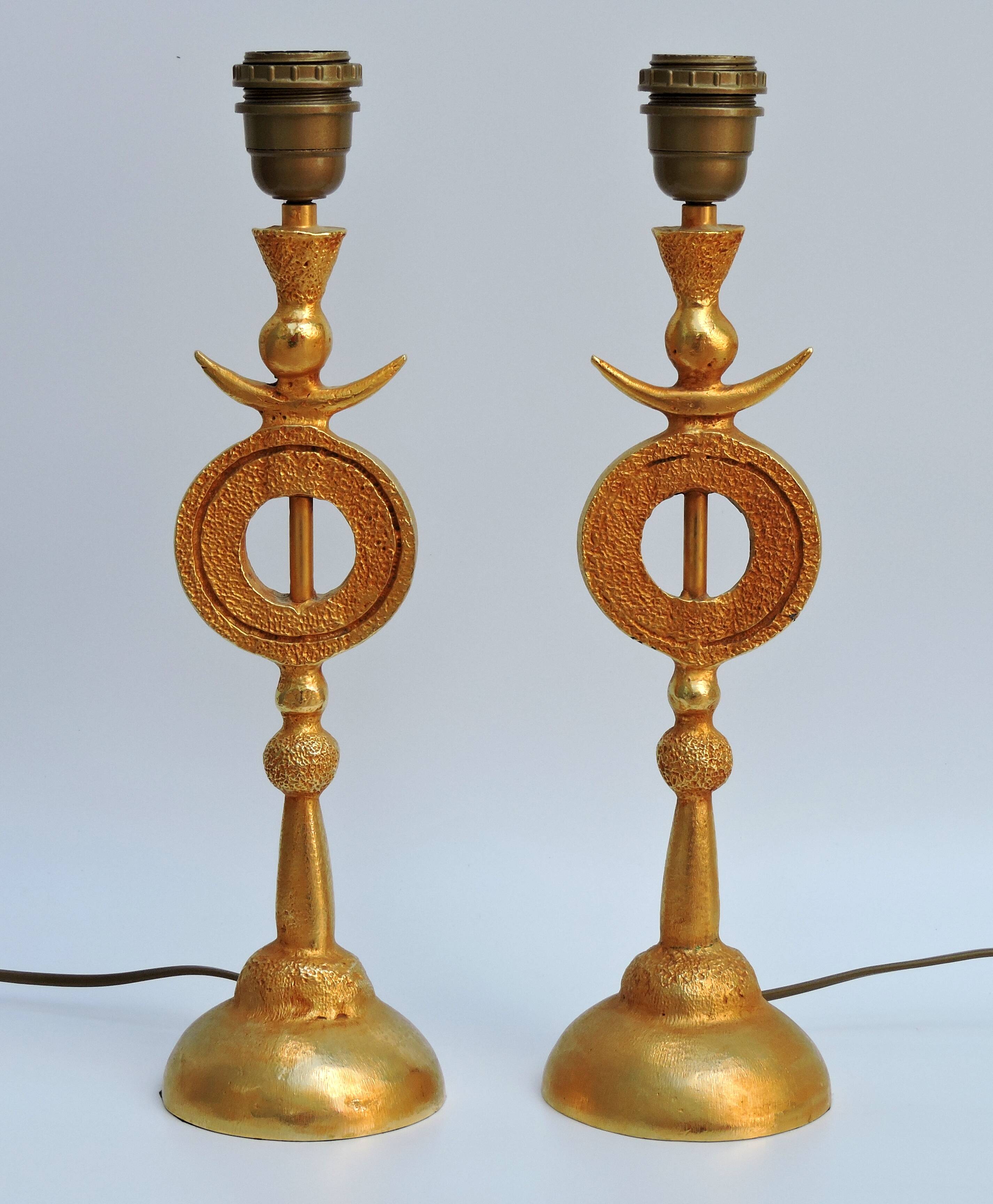 Pair of Gilded Bronze Lamp by Pierre Casenove for Fondica, France