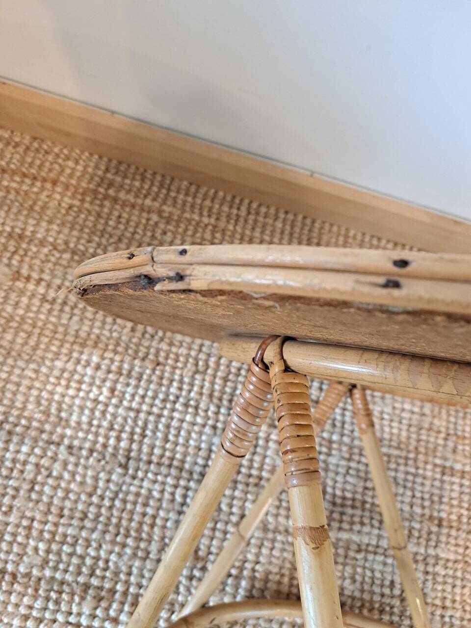 Vintage round bamboo and rattan table