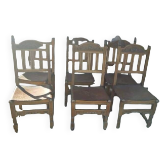 6 chaises de château bois / cuir