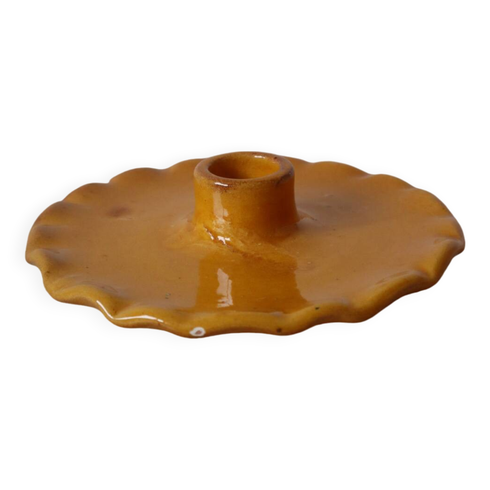Ceramic candle holder serrated plate mustard yellow