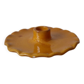 Bougeoir en céramique assiette dentelée jaune moutarde