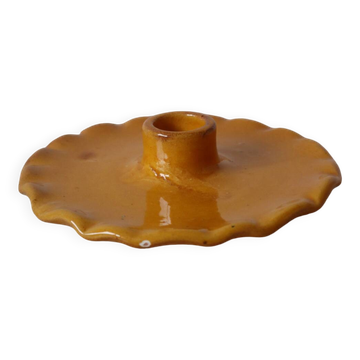 Bougeoir en céramique assiette dentelée jaune moutarde