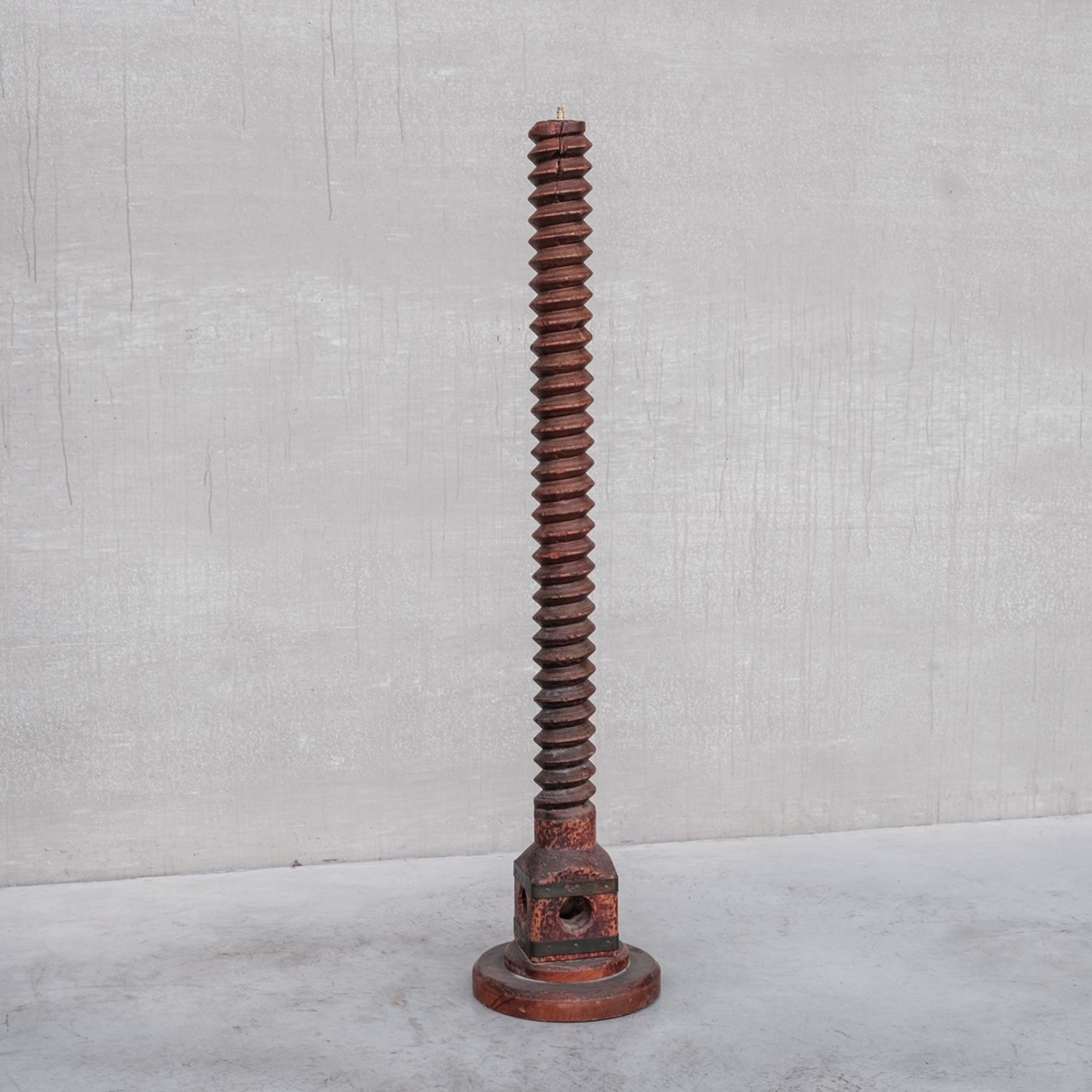 Antique art deco french turned oak floor lamp
