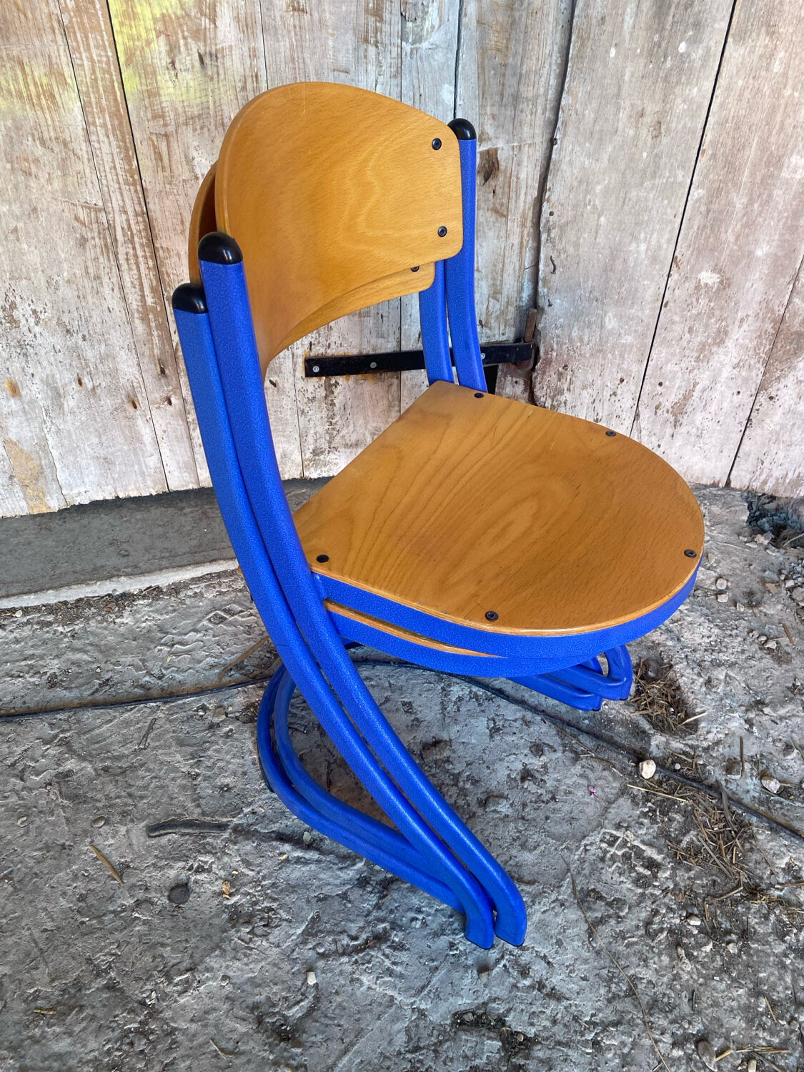 Pair of Chairs SOUVIGNET Model ELODIE Metal Blue & Wood Made in France