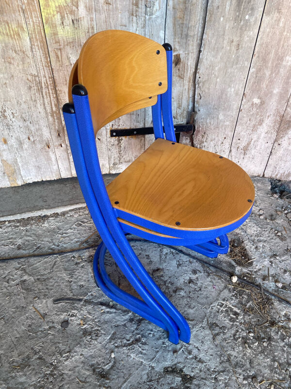 Paire de chaise souvignet modèle elodie métal bleu & bois made in fran