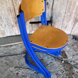 Pair of Chairs SOUVIGNET Model ELODIE Metal Blue & Wood Made in France
