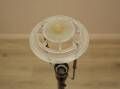 Danish floor lamp with wood and metal base, botanical fabric shade, 1960s
