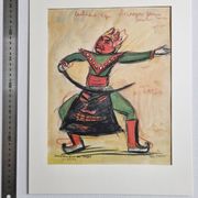 Pastel original signé de Jean Target – Danse masquée au Tibet, 30 x 40 cm