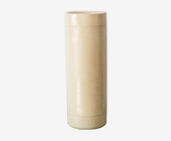 Vase minimal tubulaire ancien en terre cuite vernie
