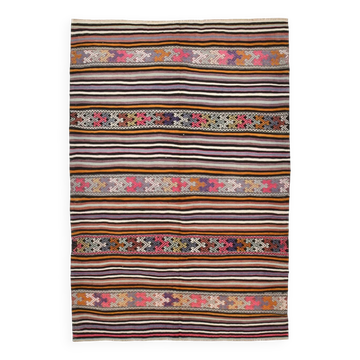 5x8 Multicolor Kilim Rug, Striped Rug, Antique Kilim 60s 160x232Cm