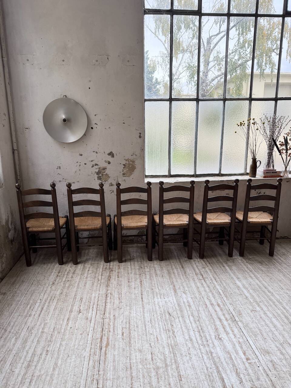 Straw chairs oak 1940s Dudouyt