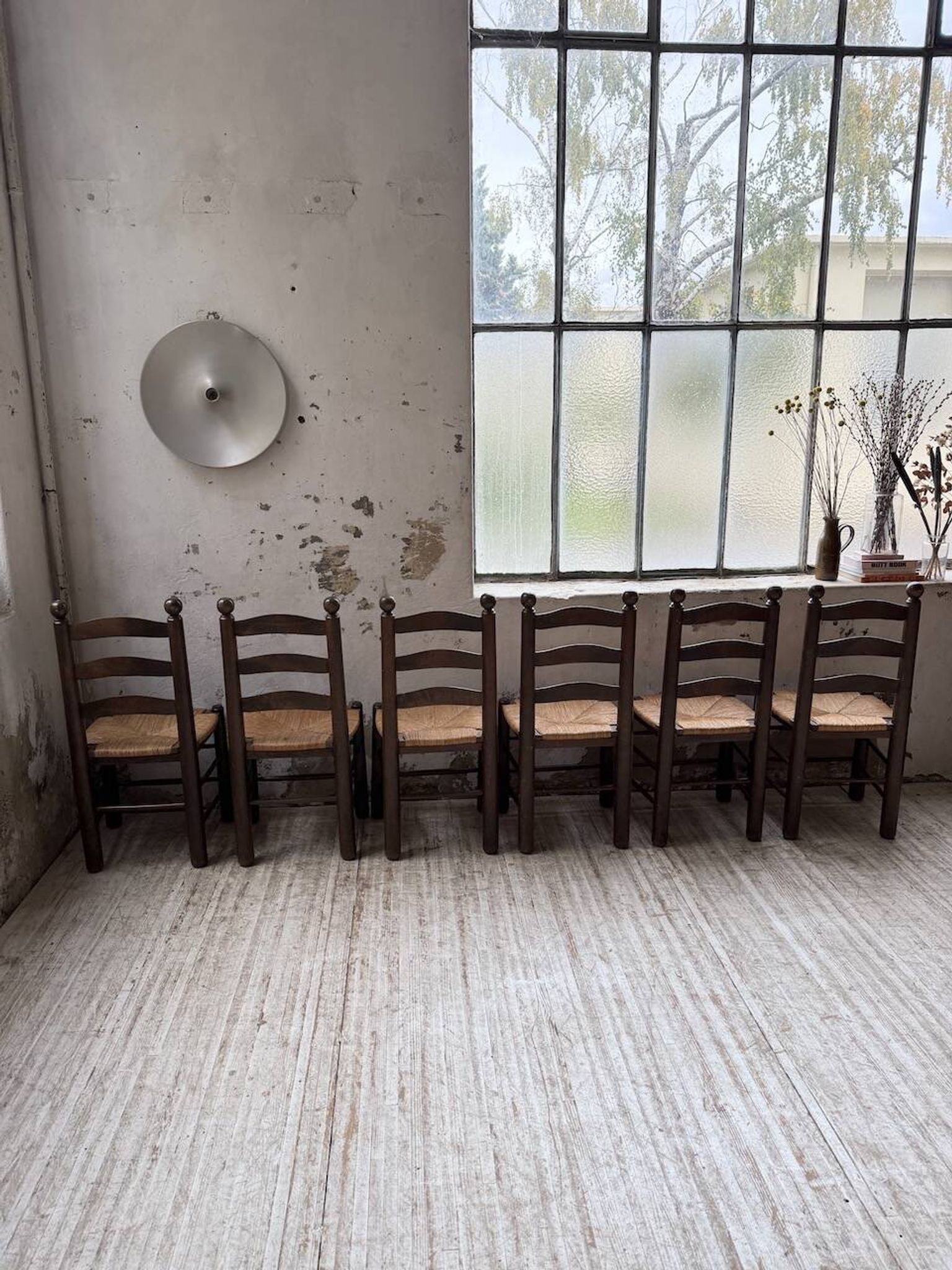 Straw chairs oak 1940s Dudouyt