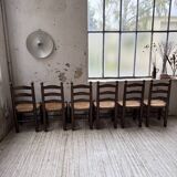 Straw chairs oak 1940s Dudouyt