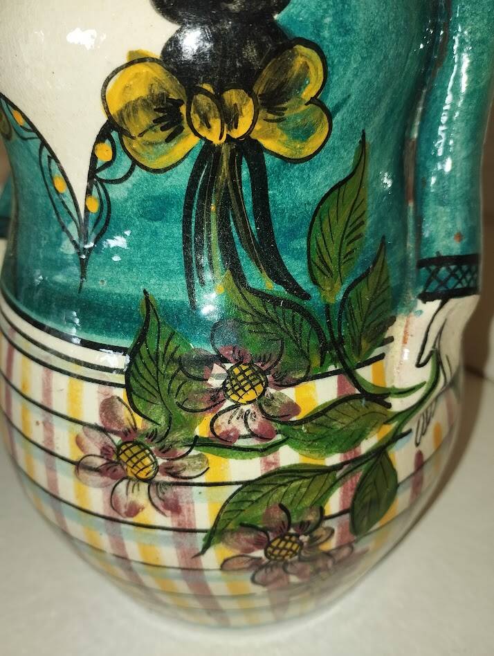 Vintage figurative pitcher in glazed terracotta – Female character