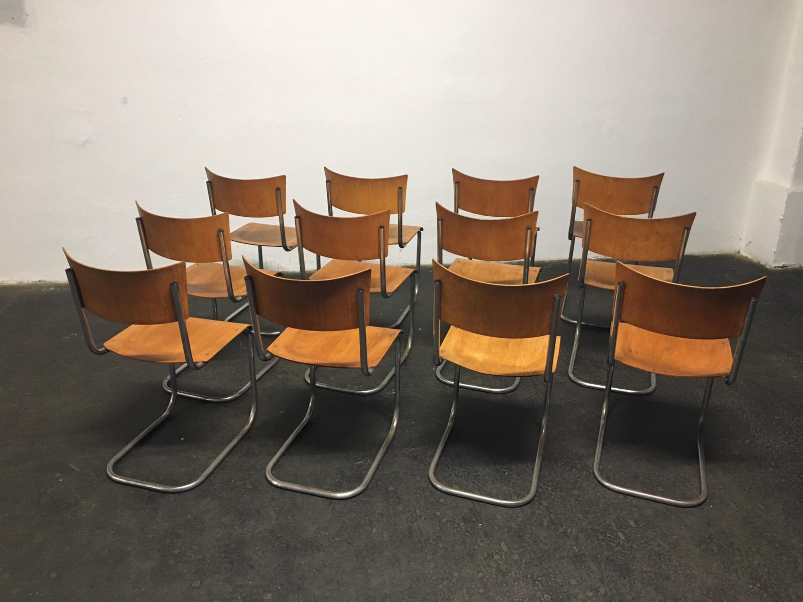 Set of 12 tubular steel chairs Mart Stam
