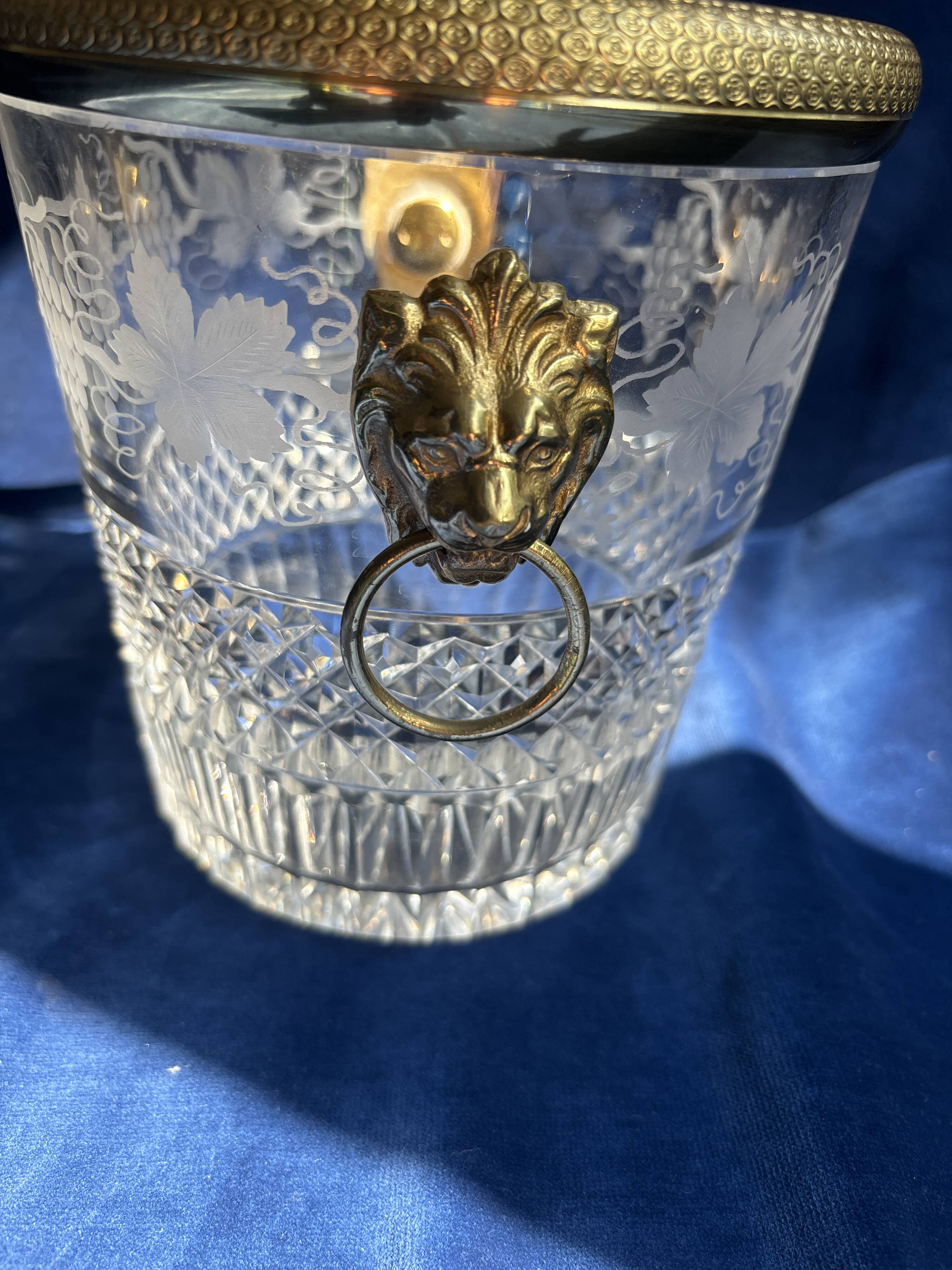 Cut crystal ice bucket – bronze mount
