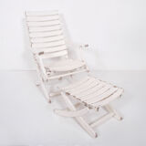 Garden chaise longue with footrest