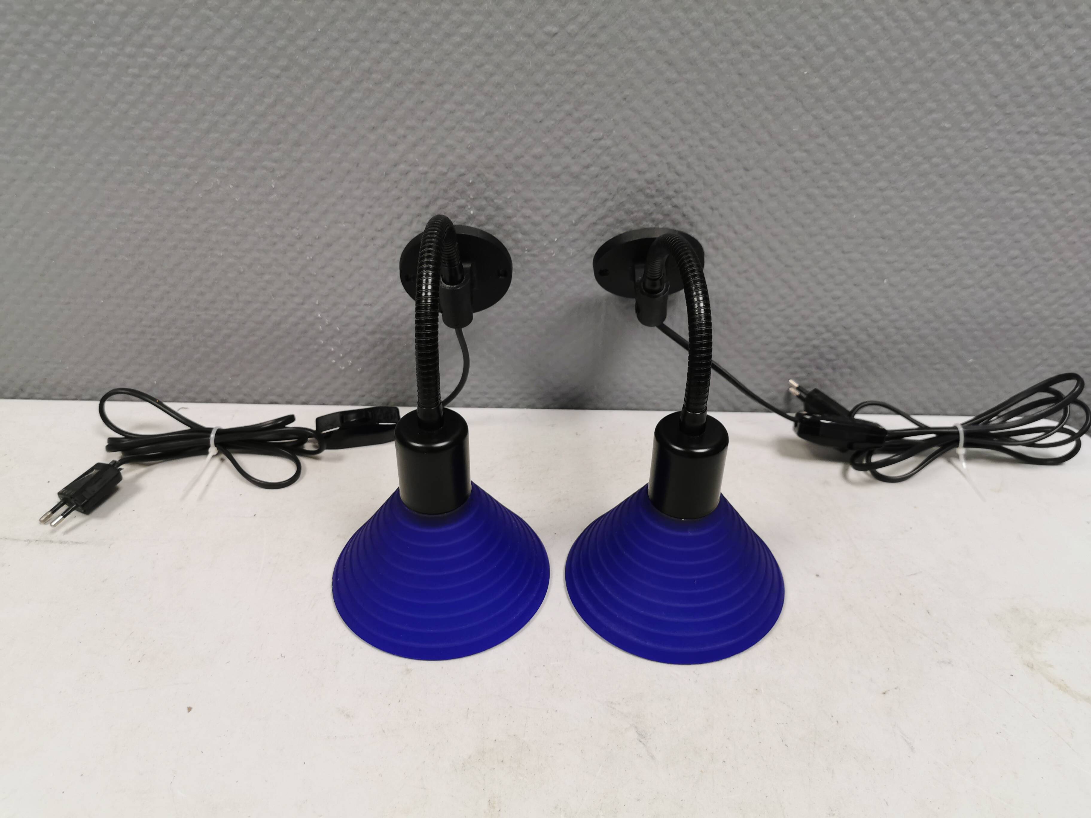 A set of wall lamps with blue glass shades from Danske Design-Light, 1980s.
