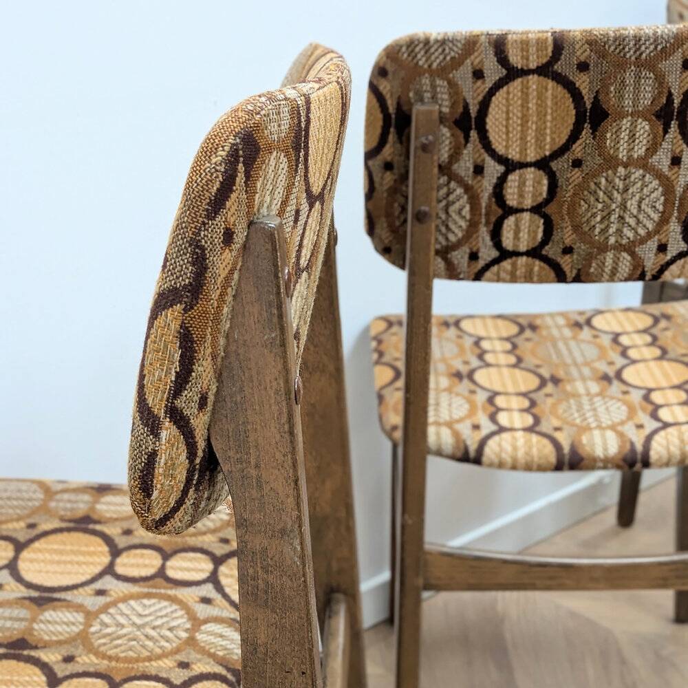 5 vintage oak chairs & original fabric