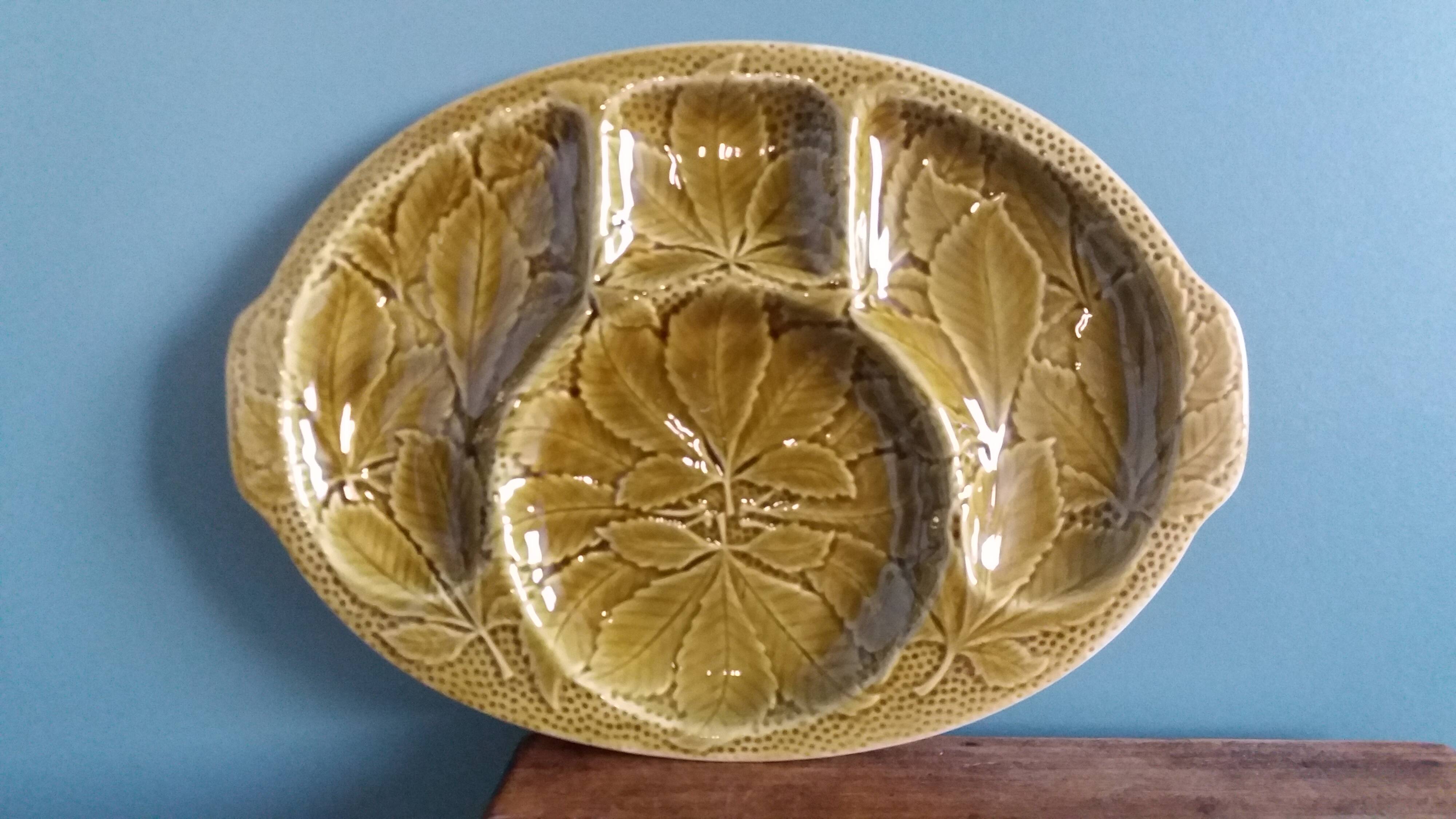 Gien platter, compartmentalized earthenware appetizer serving tray