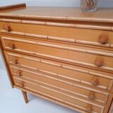 Bamboo and rattan wood chest of drawers from the 60s