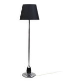 Lampadaire danois en chrome et bois noir, abat-jour noir, années 1930