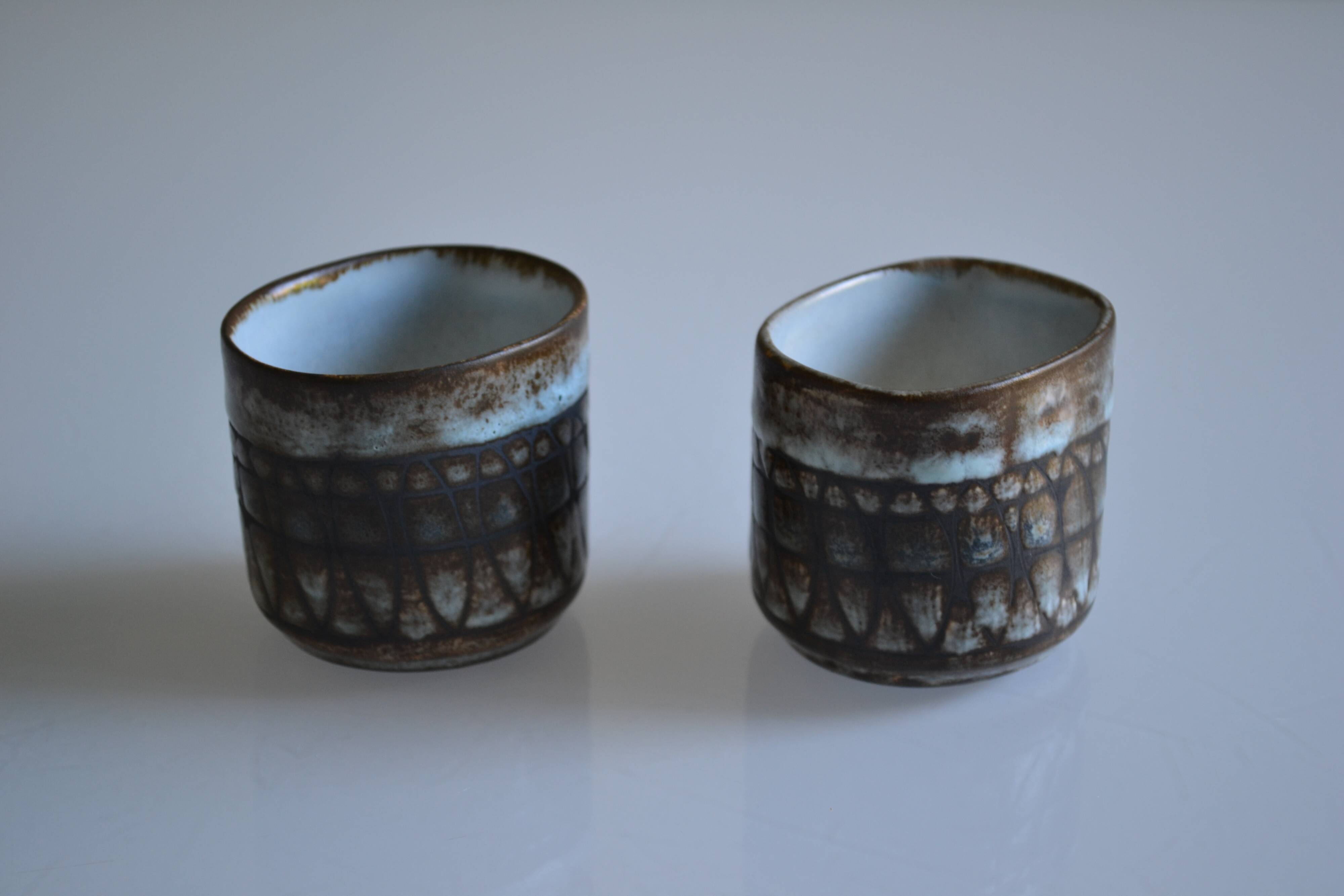 Set of 2 ceramic cups or mugs from the 1950s 1960s signed Rigal