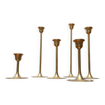 Mid-Century Brass Slim Candleholders, 1960s, Set of 6