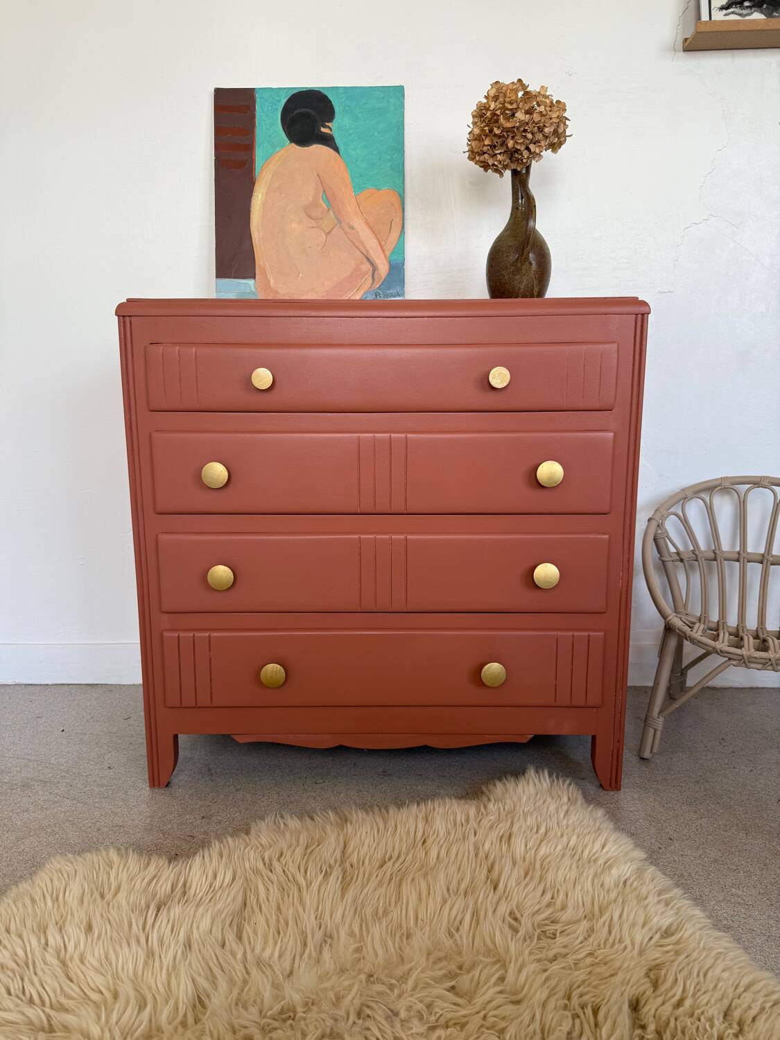 Commode vintage bois terra cotta art déco