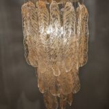 Italian Chandelier with Amber Caramel Murano Glass Leaves, 1970s