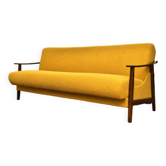 Scandinavian-style yellow boucle sofa with folding function, 1960s