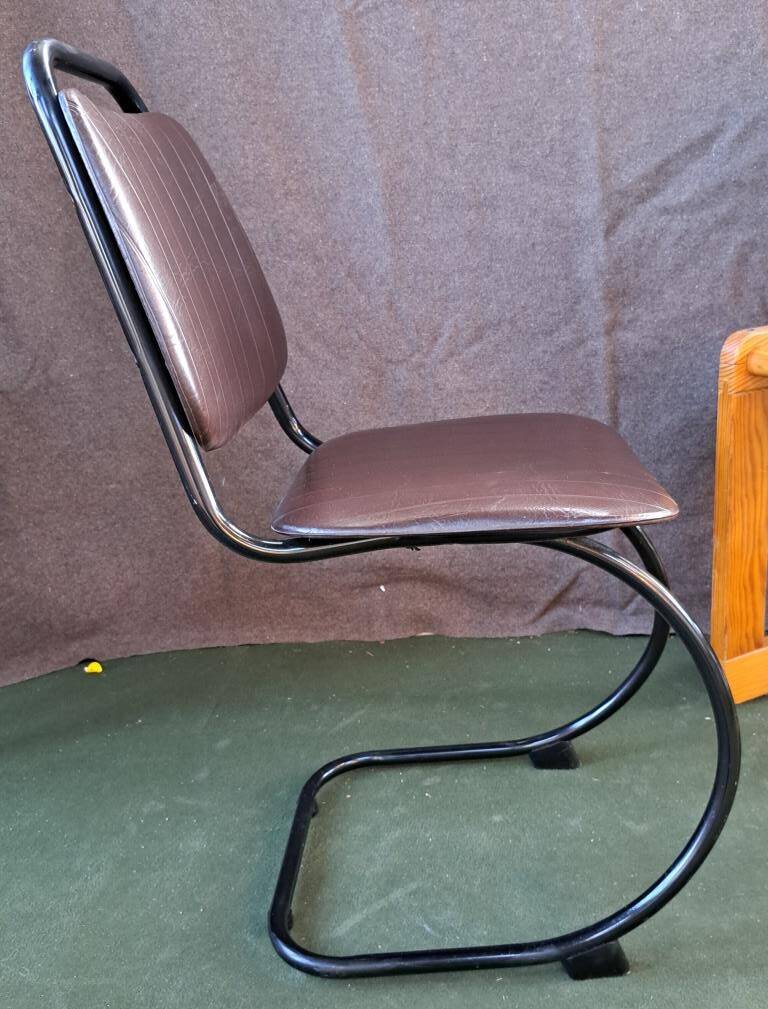 Metal and imitation leather sled-style office chair, 1970s