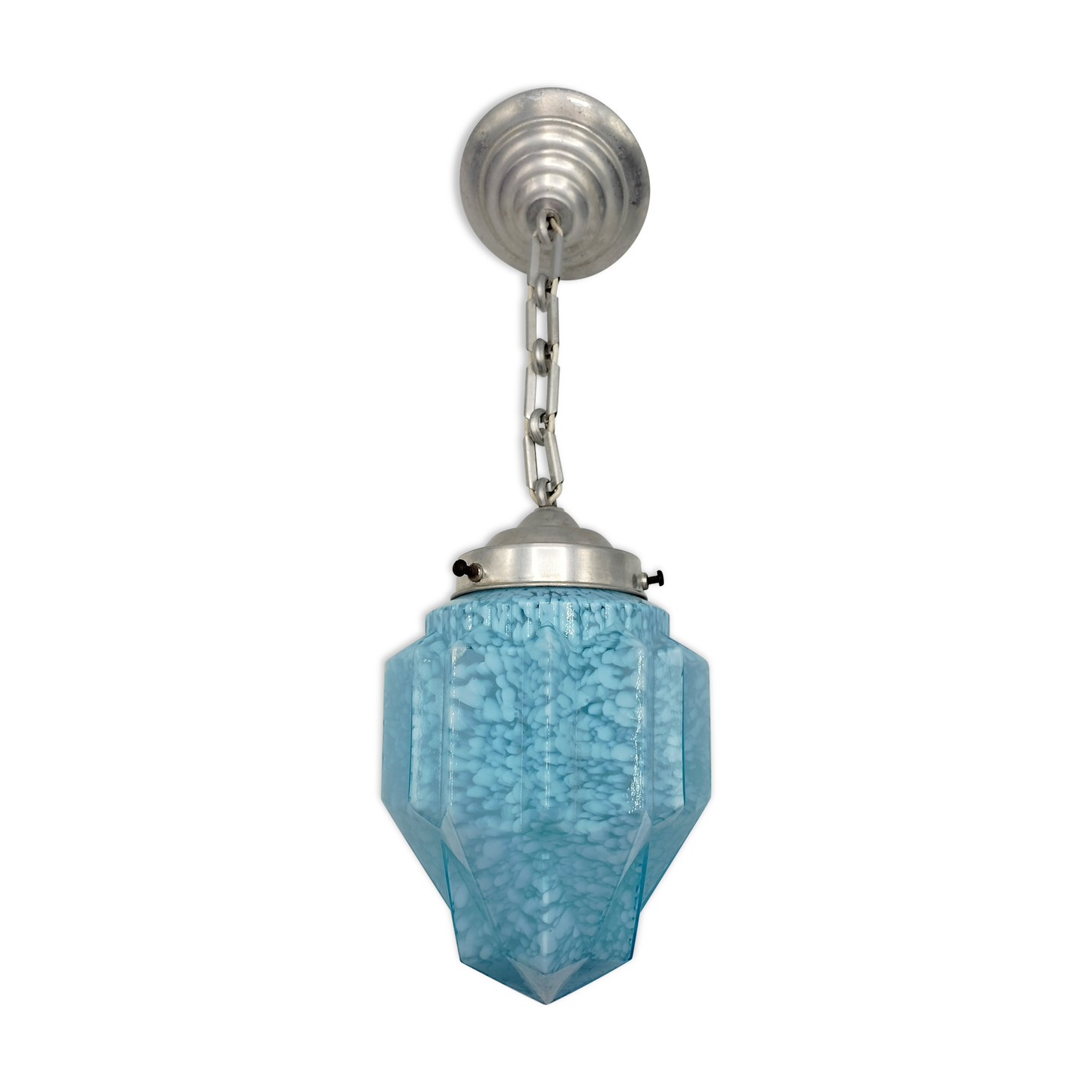 Art deco suspension type "skyscraper" in light blue Clichy glass